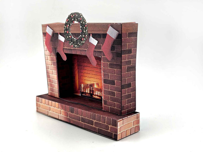 Christmas Fireplace Miniature Kit – 1:12 Scale Dollhouse Living Room Diorama (Digital Download)