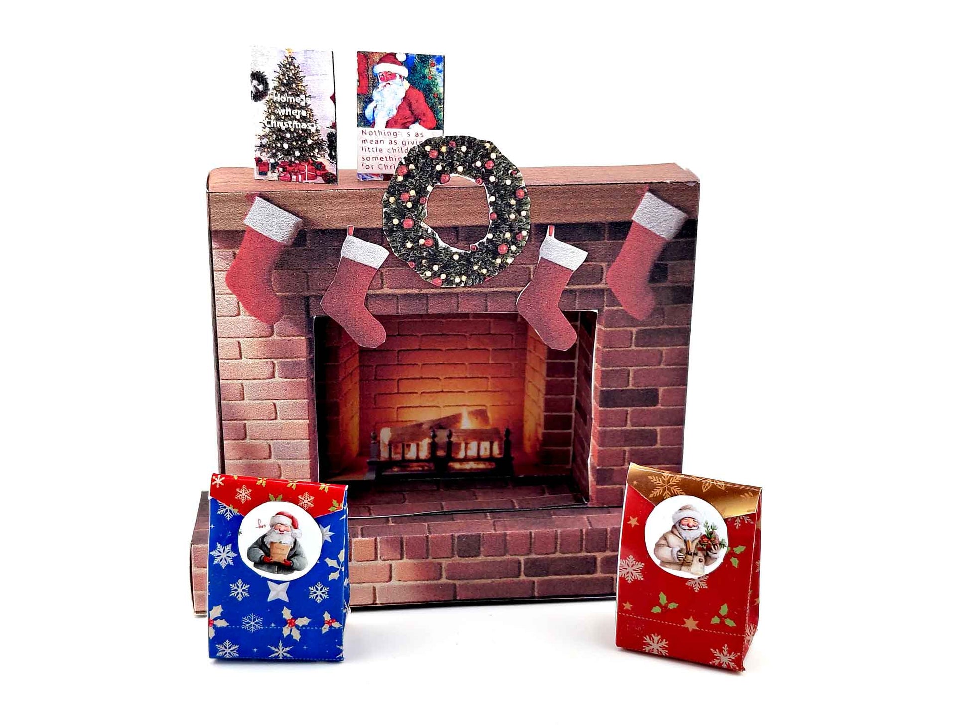 Christmas Red Brick Fireplace  Printable Kit — 1:12 Dollhouse Miniature Furniture for Living Room Diorama (DIY Digital Download)
