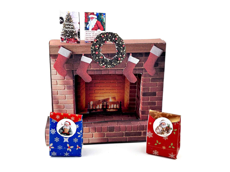 Christmas Fireplace Miniature Kit – 1:12 Scale Dollhouse Living Room Diorama (Digital Download)