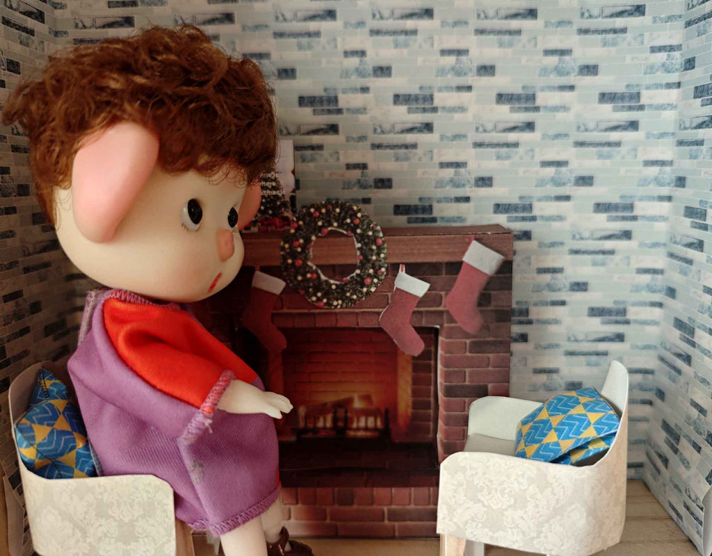 Christmas Red Brick Fireplace  Printable Kit — 1:12 Dollhouse Miniature Furniture for Living Room Diorama (DIY Digital Download)