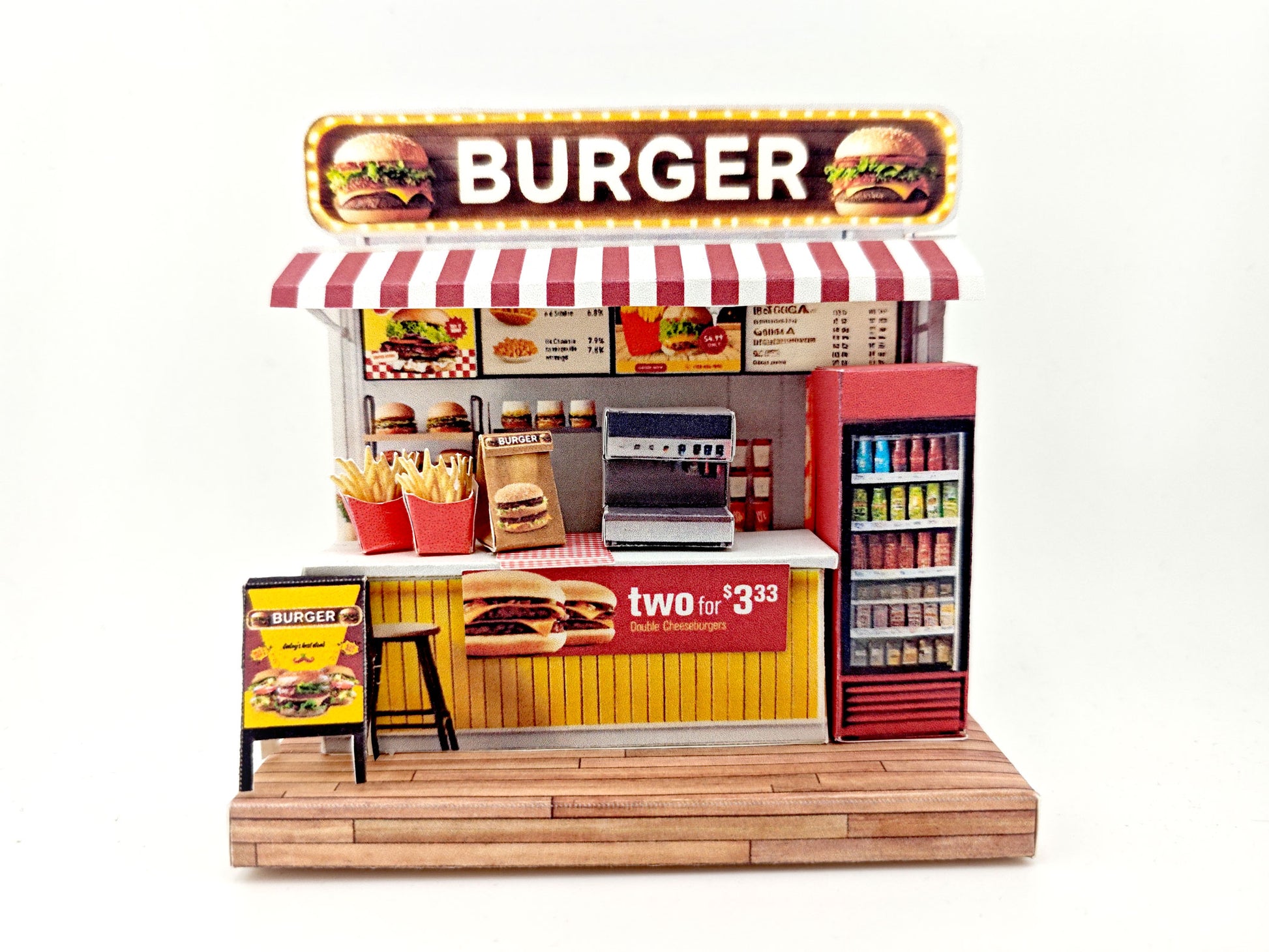Miniature Burger Shop Craft Kit: 3-Inch Dollhouse Scene (DIY Printable), mini food, mini burger and fries