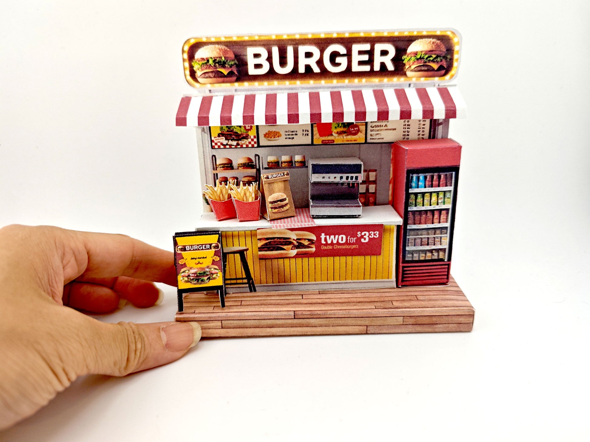 Miniature Burger Shop Craft Kit: 3-Inch Dollhouse Scene (DIY Printable), mini food, mini burger and fries