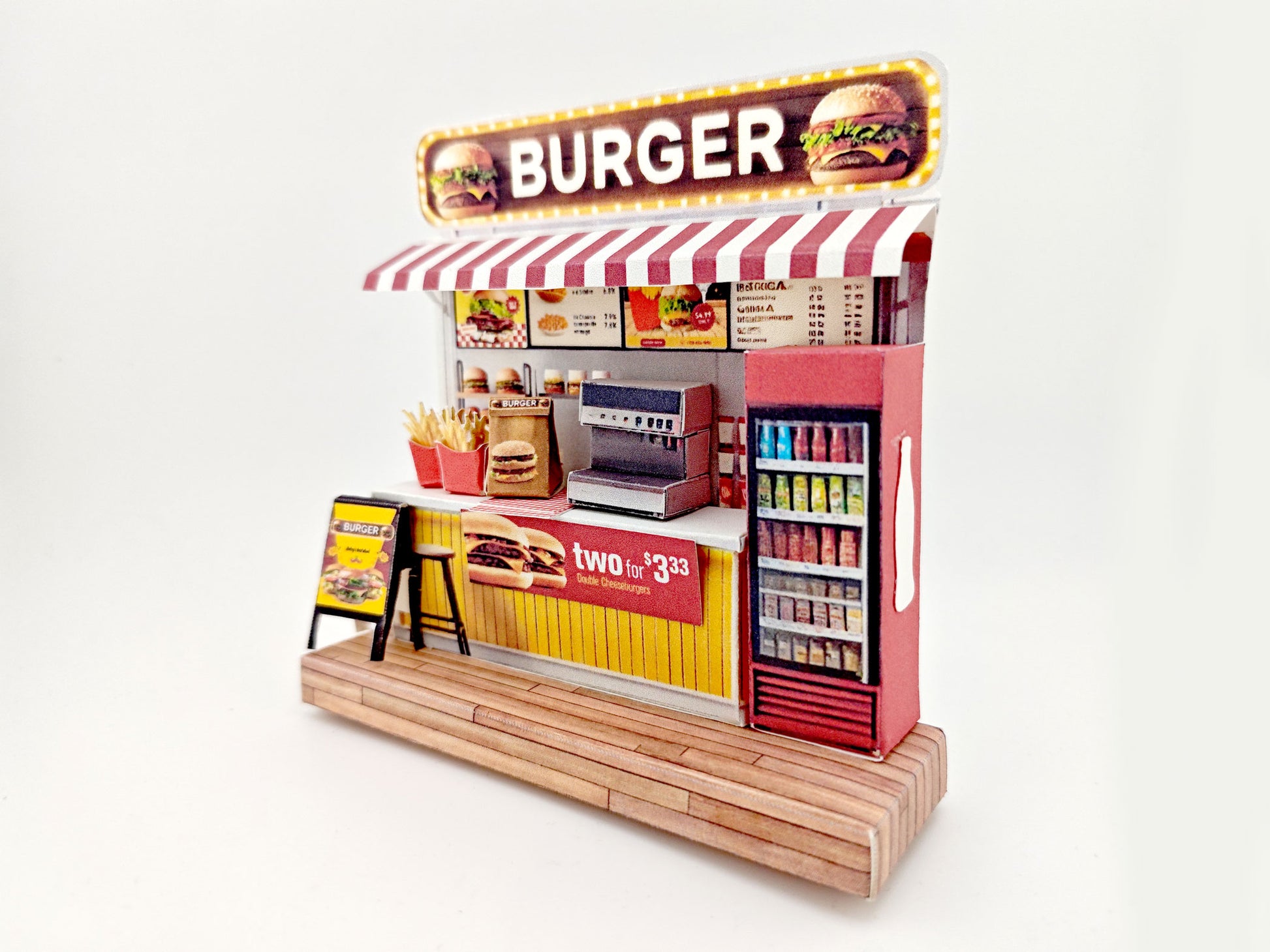 Miniature Burger Shop Craft Kit: 3-Inch Dollhouse Scene (DIY Printable), mini food, mini burger and fries