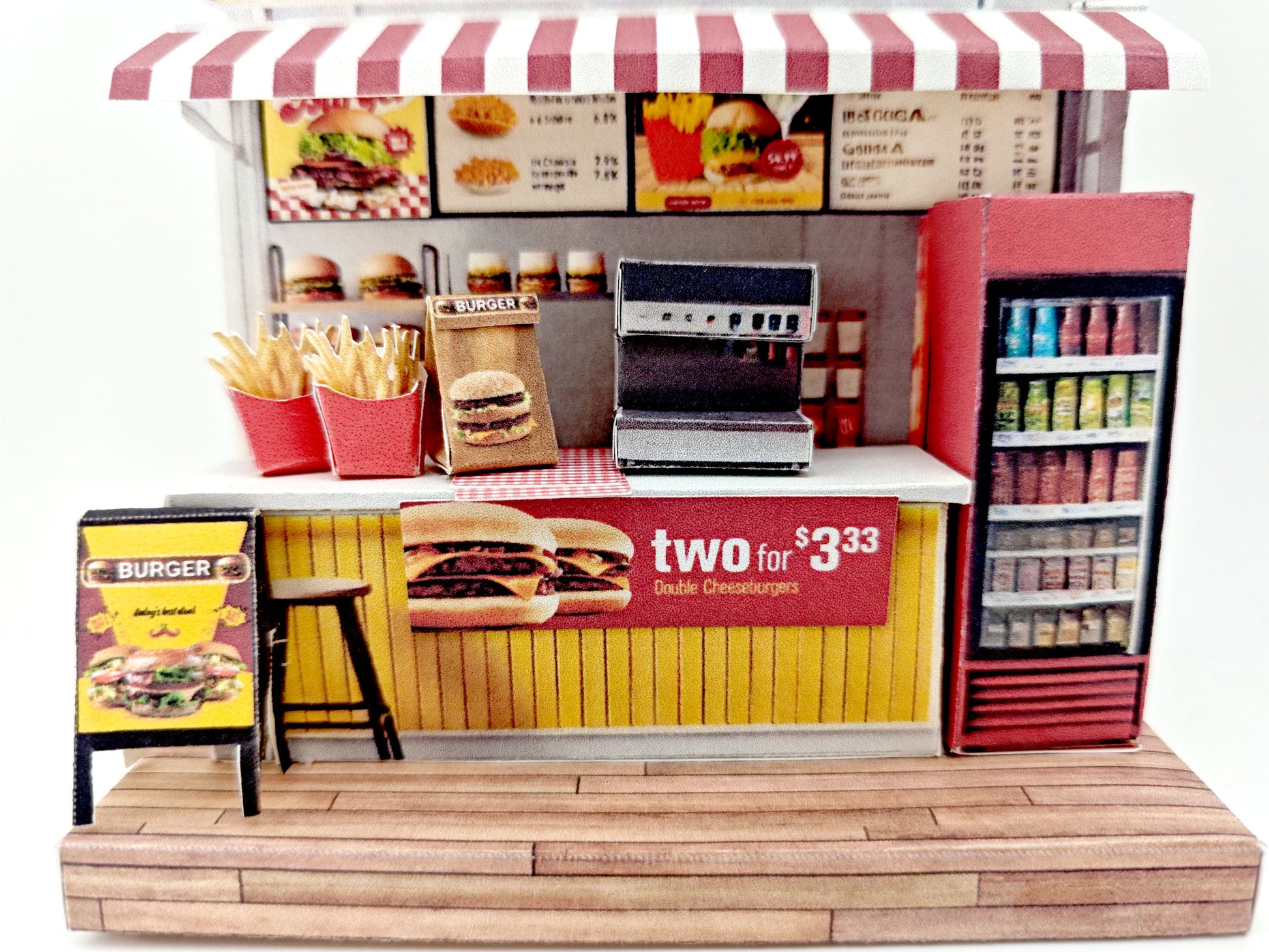 Miniature Burger Shop Craft Kit: 3-Inch Dollhouse Scene (DIY Printable), mini food, mini burger and fries