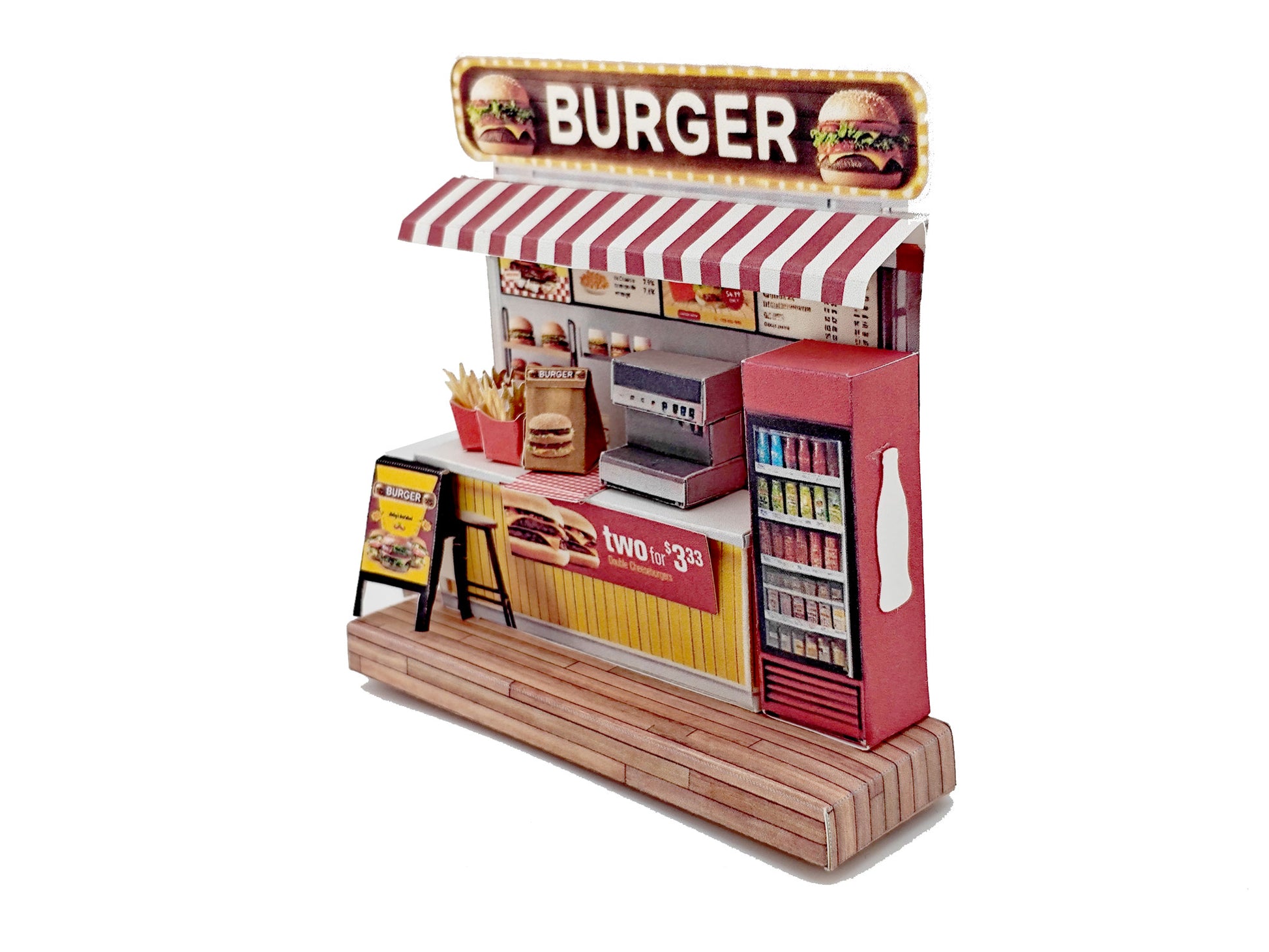 Miniature Burger Shop Craft Kit: 3-Inch Dollhouse Scene (DIY Printable), mini food, mini burger and fries