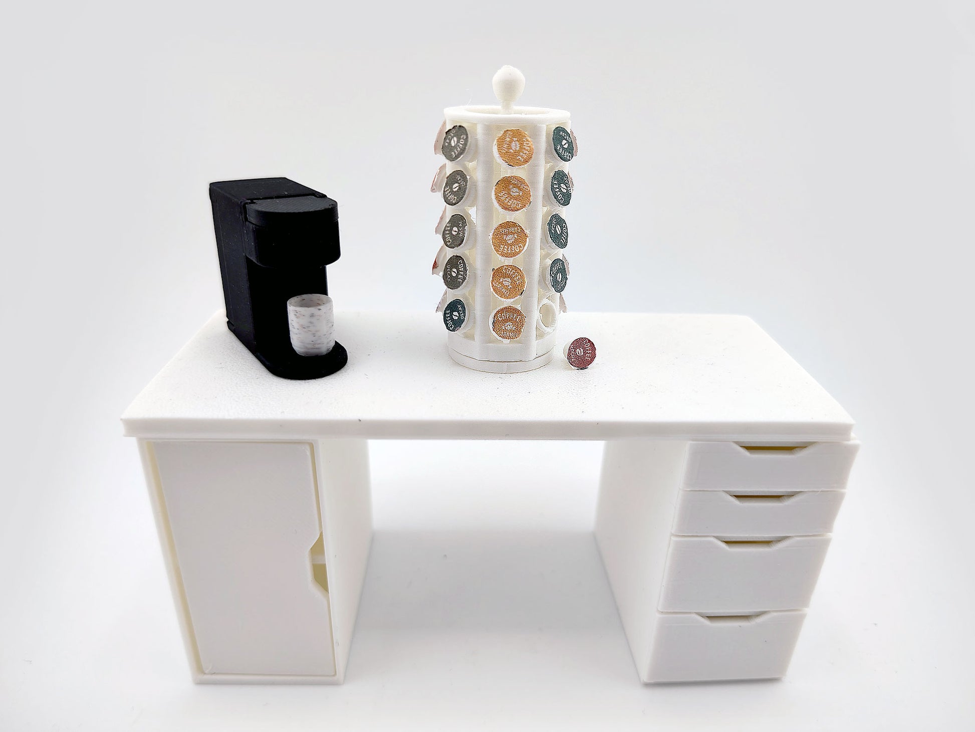 1:12 spinnable Capsule Holder with 40 Coffee Capsules — Miniature Kitchen Appliance STL for Dollhouse Coffee Bar (3D Print File)