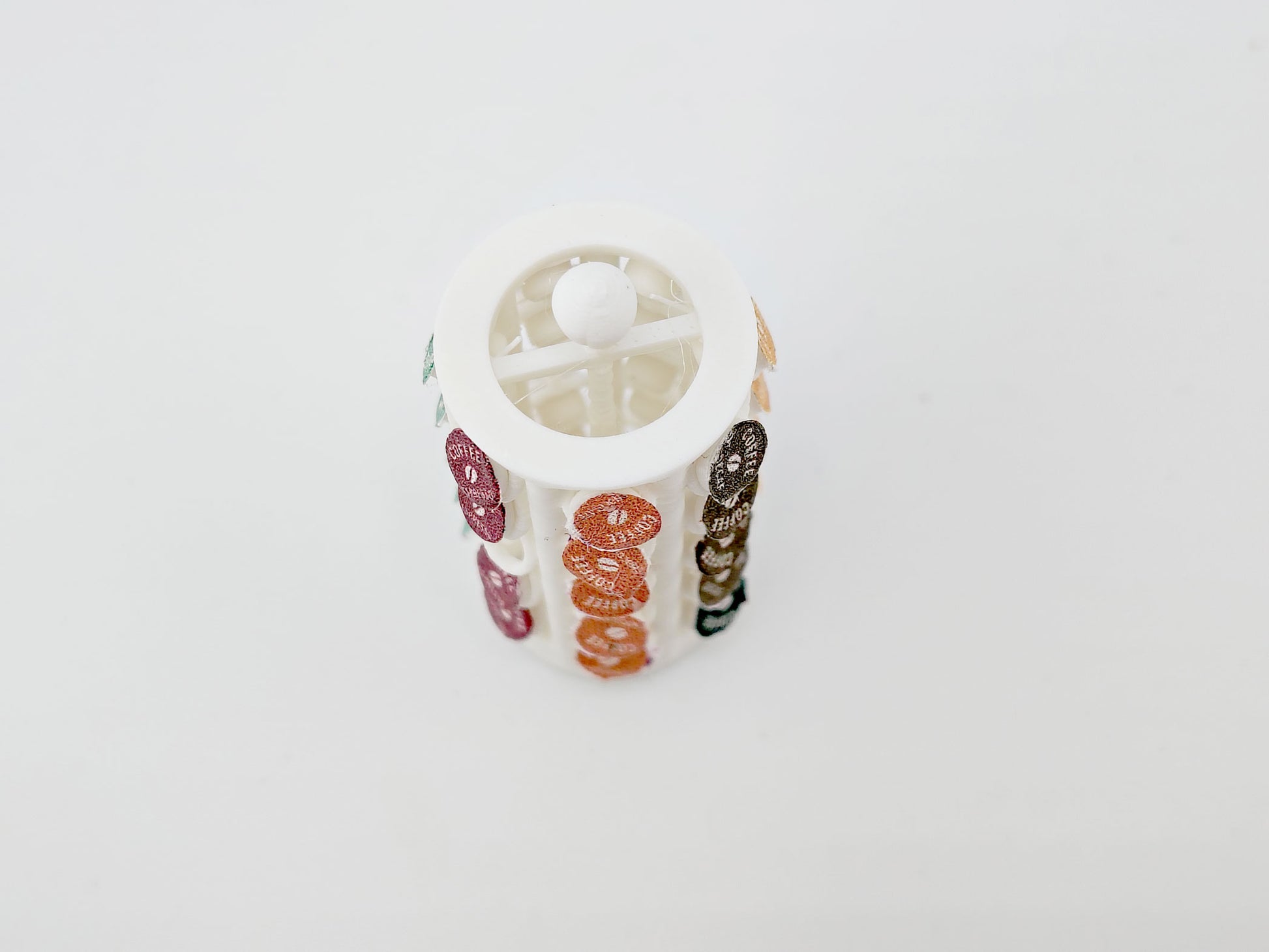 1:12 spinnable Capsule Holder with 40 Coffee Capsules — Miniature Kitchen Appliance STL for Dollhouse Coffee Bar (3D Print File)