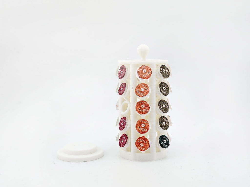 1:12 spinnable Capsule Holder with 40 Coffee Capsules — Miniature Kitchen Appliance STL for Dollhouse Coffee Bar (3D Print File)