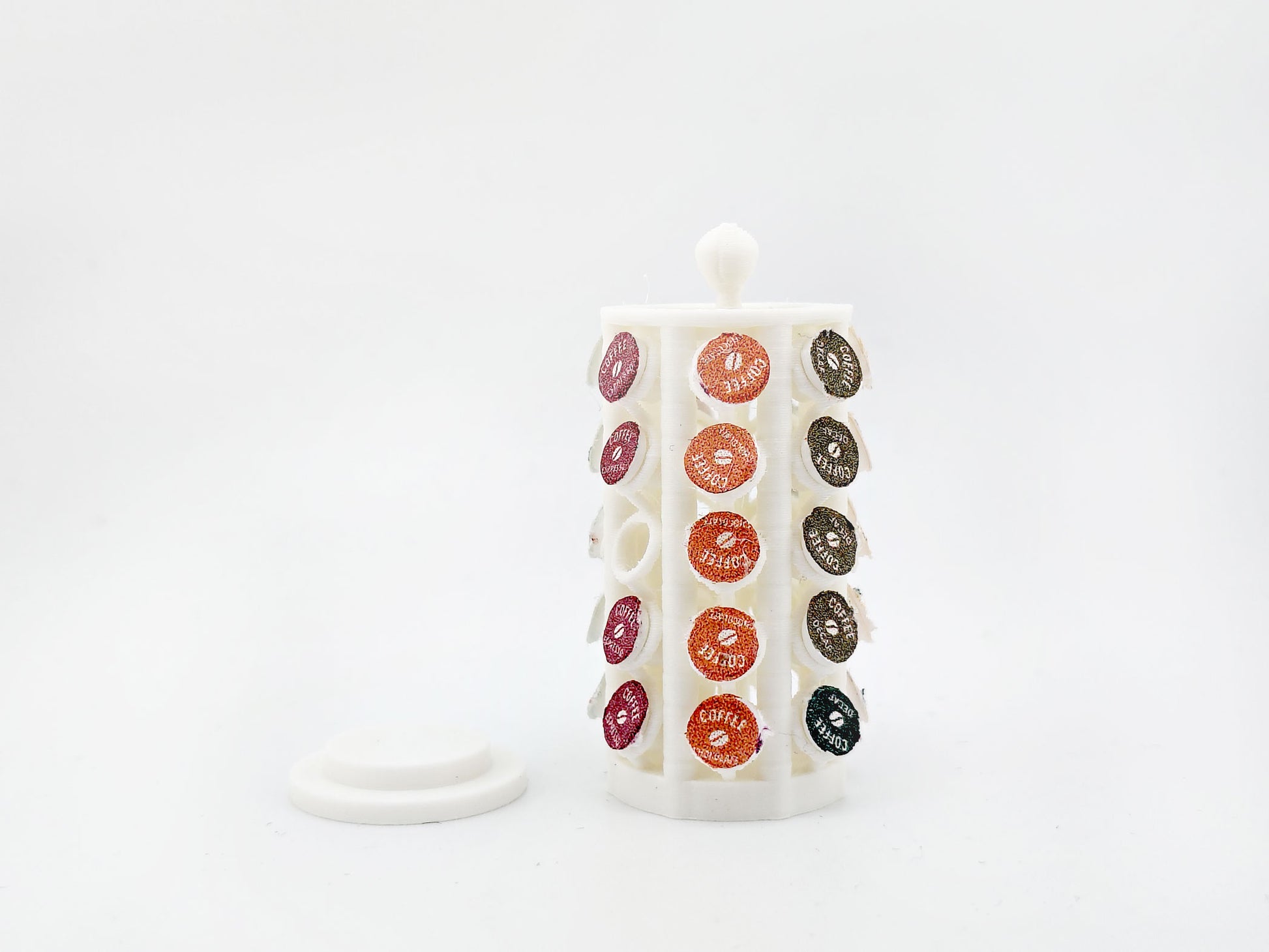 1:12 spinnable Capsule Holder with 40 Coffee Capsules — Miniature Kitchen Appliance STL for Dollhouse Coffee Bar (3D Print File)