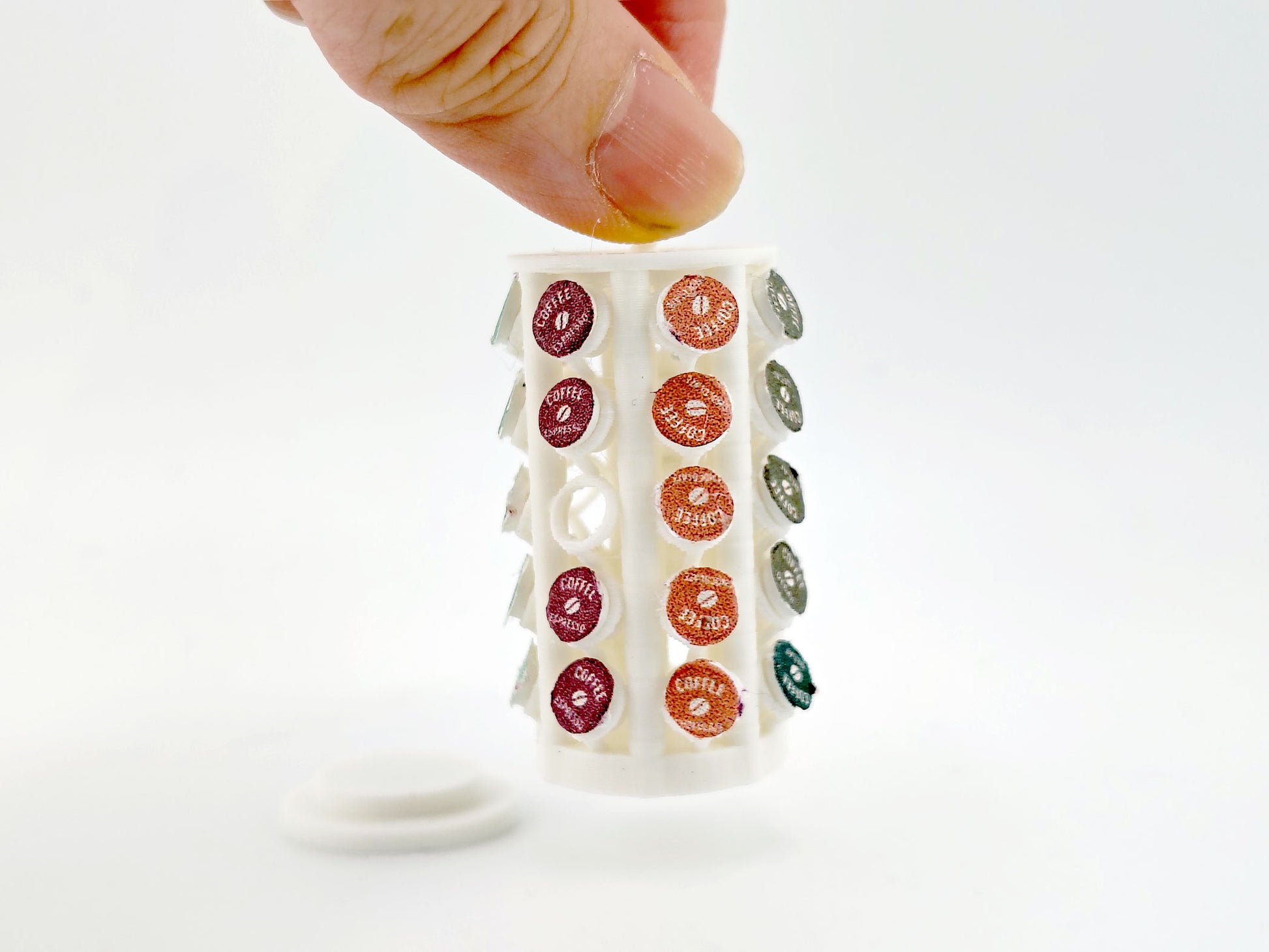 1:12 spinnable Capsule Holder with 40 Coffee Capsules — Miniature Kitchen Appliance STL for Dollhouse Coffee Bar (3D Print File)