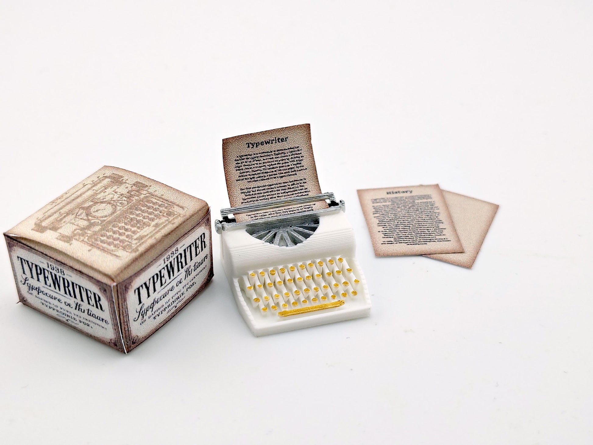 1:12 Vintage Typewriter STL File — Miniature Office Equipment with Printable Paper for Dollhouse Diorama (3D Print Download)