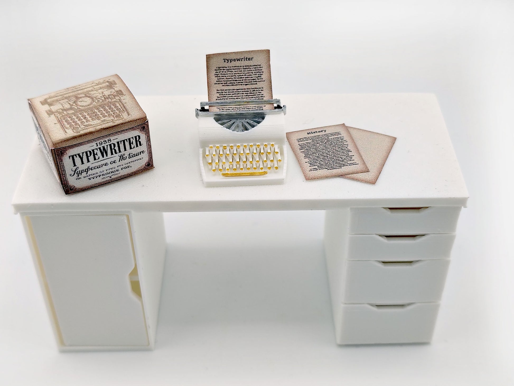 1:12 Vintage Typewriter STL File — Miniature Office Equipment with Printable Paper for Dollhouse Diorama (3D Print Download)
