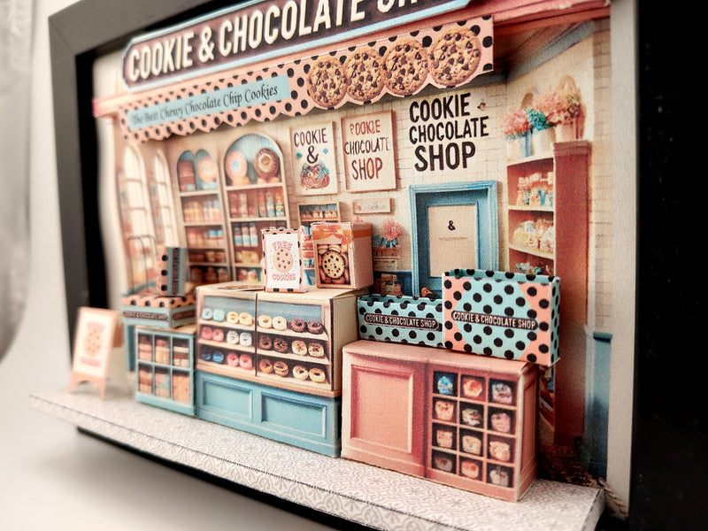 Cookie & Chocolate Shop Miniature , 5x7" DIY Paper Craft Shadow Box Template (Instant Digital Download Gift)
