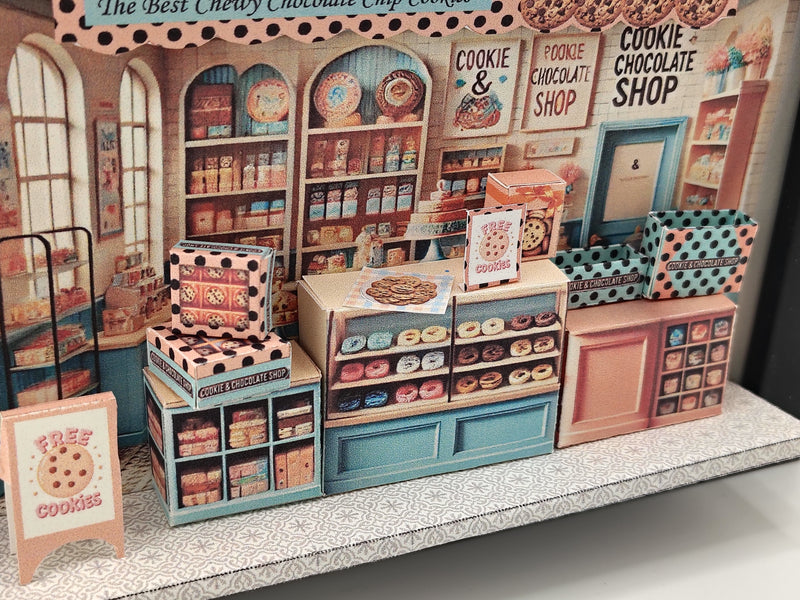 Cookie & Chocolate Shop Miniature , 5x7" DIY Paper Craft Shadow Box Template (Instant Digital Download Gift)