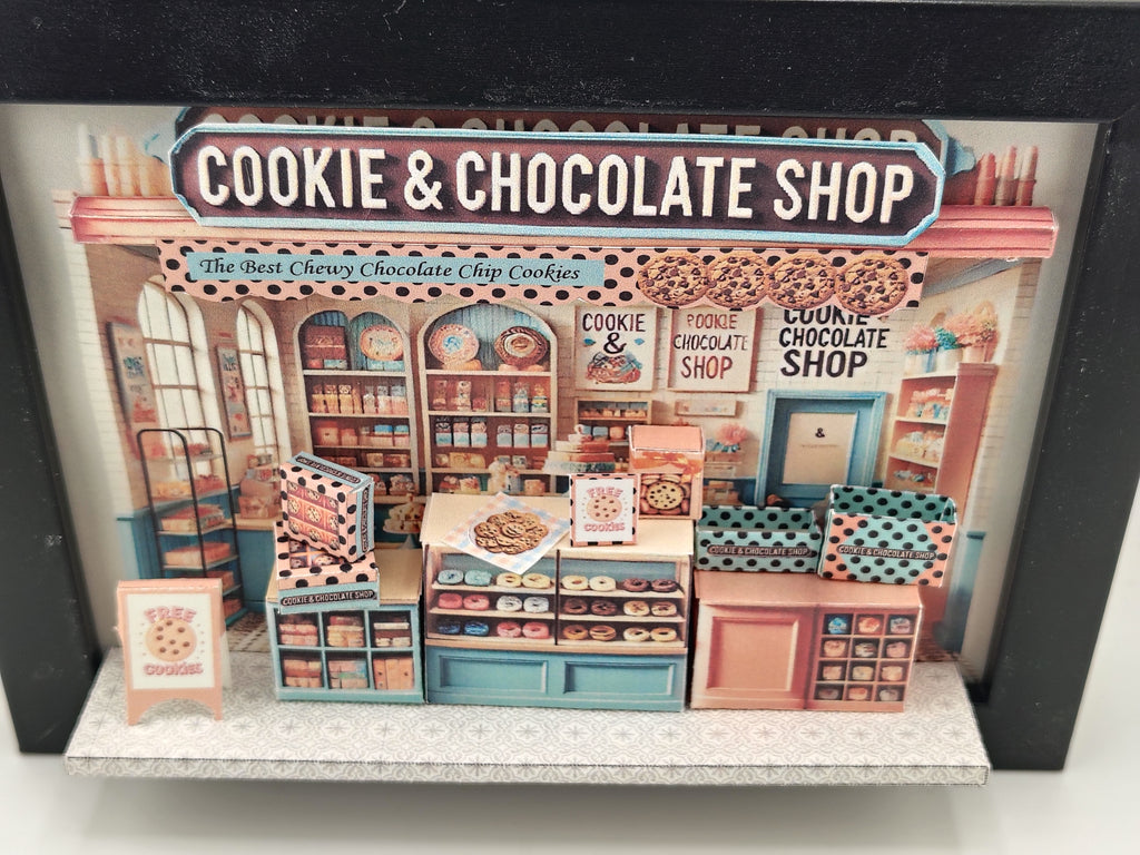 5x7"Cookie & Chocolate Shop Miniature — 5x7" DIY Paper Craft Shadow Box Template (Instant Digital Download Gift)