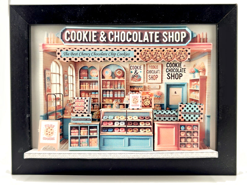 Cookie & Chocolate Shop Miniature , 5x7" DIY Paper Craft Shadow Box Template (Instant Digital Download Gift)