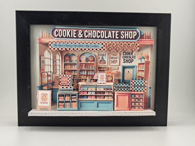 Cookie & Chocolate Shop Miniature , 5x7" DIY Paper Craft Shadow Box Template (Instant Digital Download Gift)
