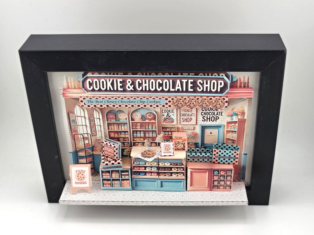 5x7"Cookie & Chocolate Shop Miniature — 5x7" DIY Paper Craft Shadow Box Template (Instant Digital Download Gift)