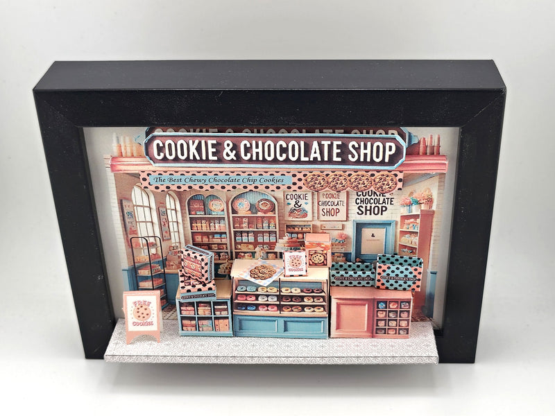 Cookie & Chocolate Shop Miniature , 5x7" DIY Paper Craft Shadow Box Template (Instant Digital Download Gift)