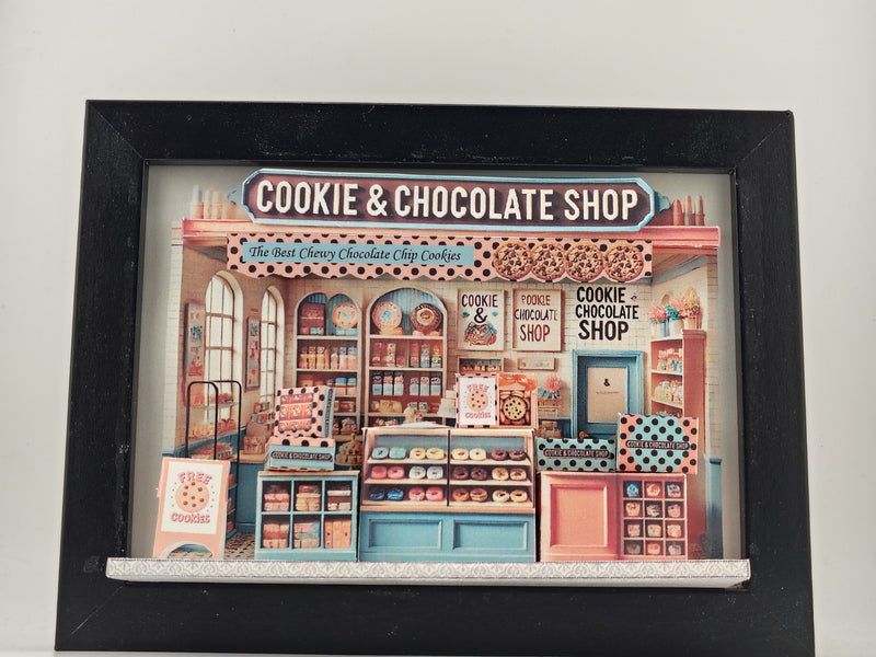 Cookie & Chocolate Shop Miniature , 5x7" DIY Paper Craft Shadow Box Template (Instant Digital Download Gift)