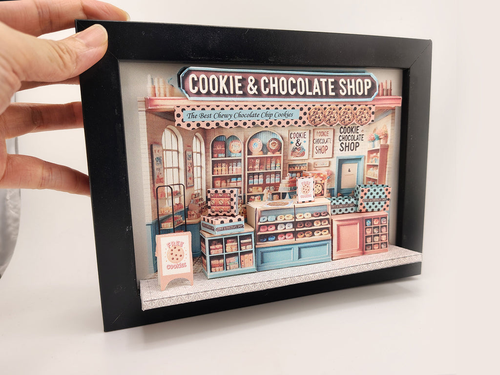 5x7"Cookie & Chocolate Shop Miniature — 5x7" DIY Paper Craft Shadow Box Template (Instant Digital Download Gift)