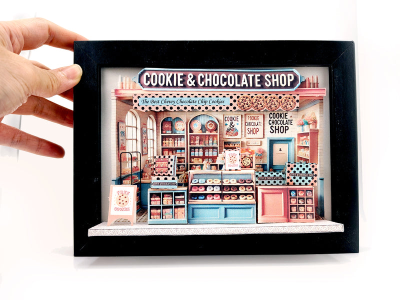 Cookie & Chocolate Shop Miniature , 5x7" DIY Paper Craft Shadow Box Template (Instant Digital Download Gift)