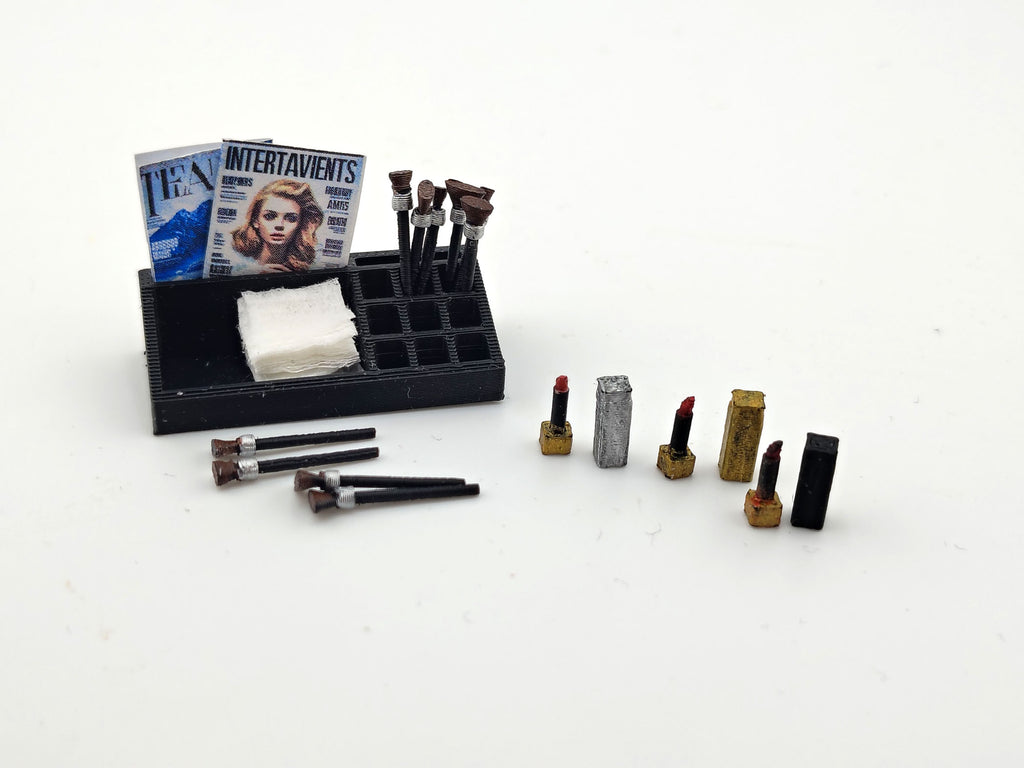1:12 Make up brushes, lips stick and holder included simple magazine, cosmetic set for doll bedroom, STL file instant download