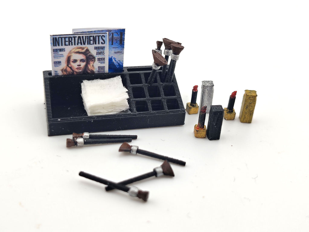 1:12 Make up brushes, lips stick and holder included simple magazine, cosmetic set for doll bedroom, STL file instant download