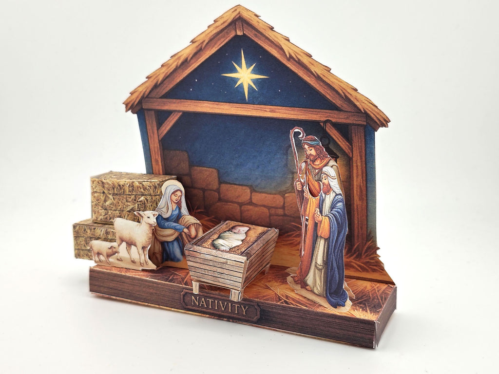 Nativity story - Baby Jesus born in a manger scene, pickscene diorama, Christmas decoration
