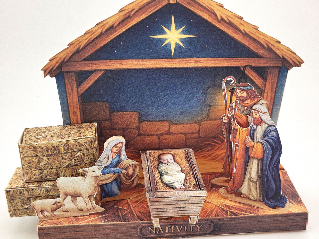 Nativity story - Baby Jesus born in a manger scene, pickscene diorama, Christmas decoration