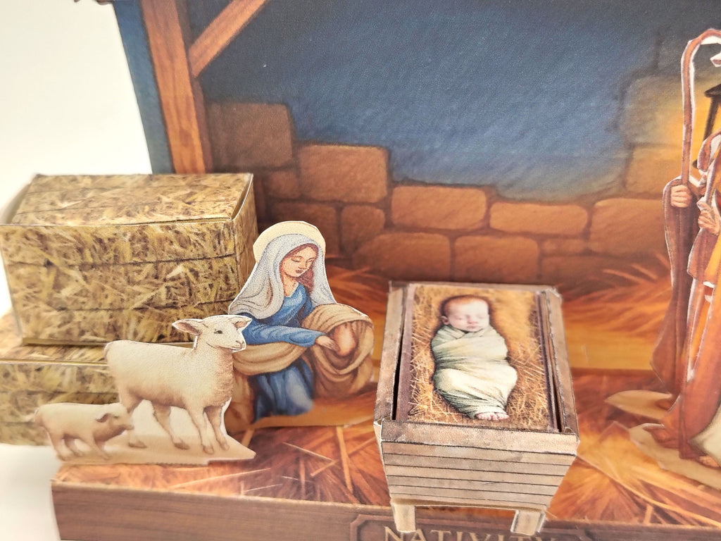 Nativity story - Baby Jesus born in a manger scene, pickscene diorama, Christmas decoration