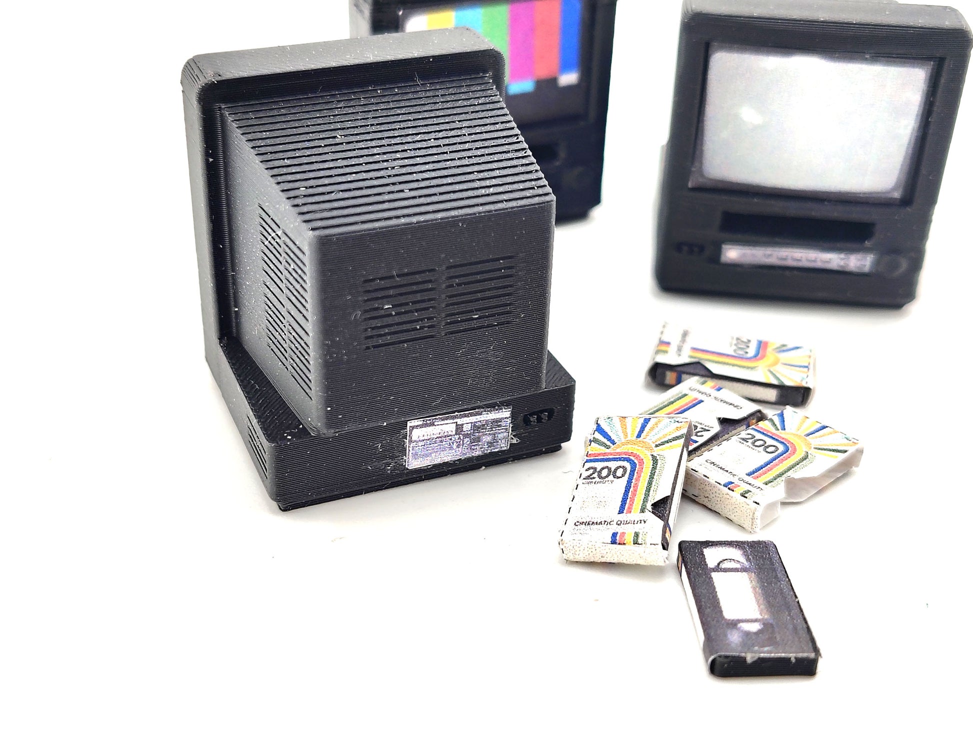 Vintage TV and VHS player 1:12 STL file for dollhouse, included printable sticker, instant download, Bambu lab a1 mini tested