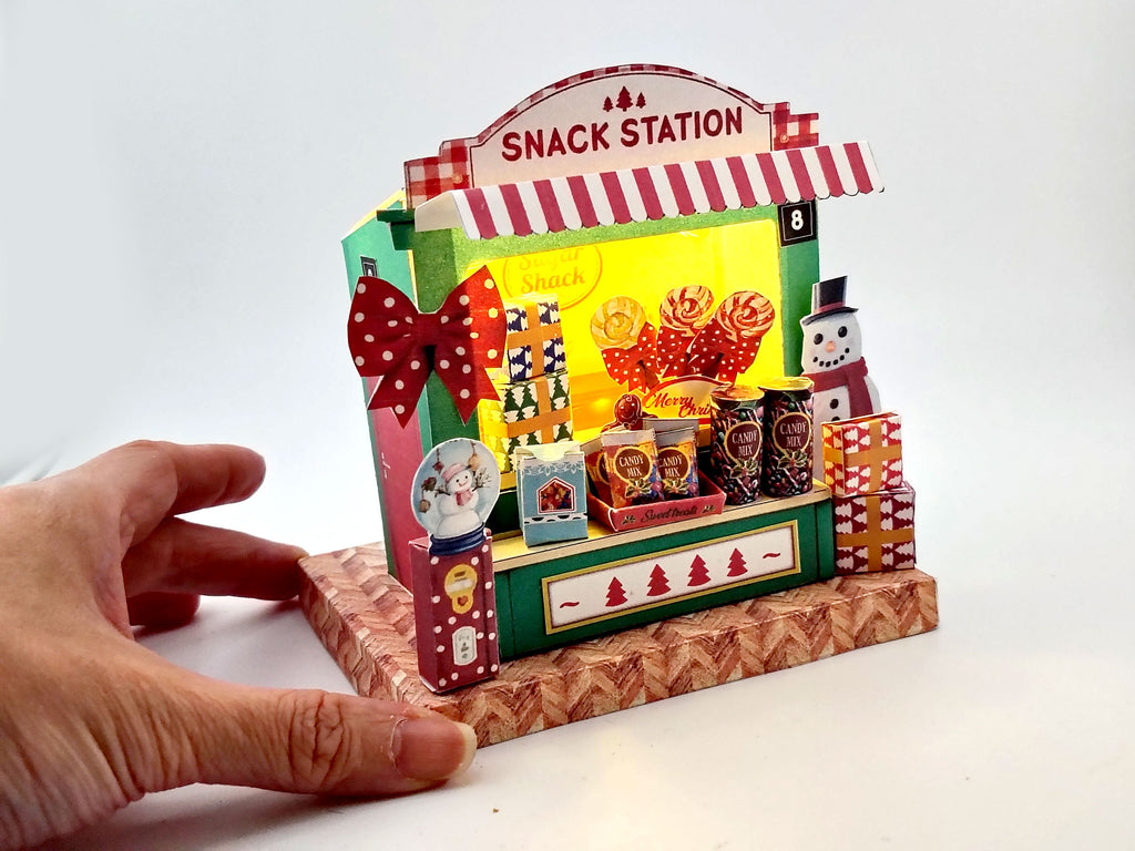 PickScene Christmas Snack Station — DIY Miniature Candy Shop Stand Paper Craft Kit (Printable Holiday Diorama, Digital Download)