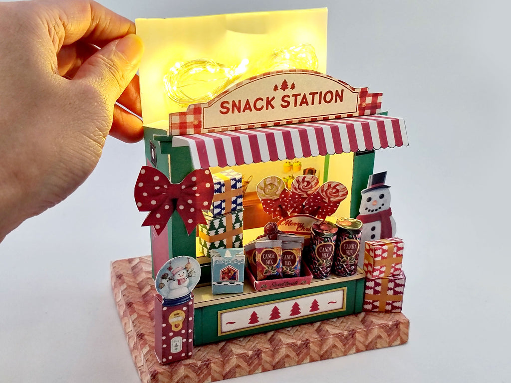 PickScene Christmas Snack Station — DIY Miniature Candy Shop Stand Paper Craft Kit (Printable Holiday Diorama, Digital Download)
