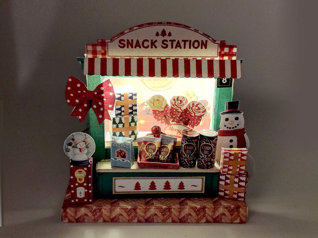 PickScene Christmas Snack Station — DIY Miniature Candy Shop Stand Paper Craft Kit (Printable Holiday Diorama, Digital Download)