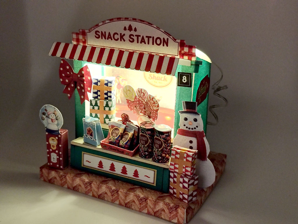 PickScene Christmas Snack Station — DIY Miniature Candy Shop Stand Paper Craft Kit (Printable Holiday Diorama, Digital Download)