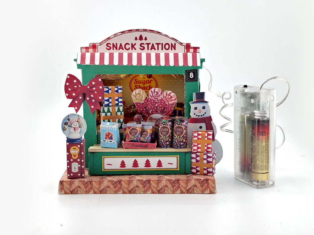 PickScene Christmas Snack Station — DIY Miniature Candy Shop Stand Paper Craft Kit (Printable Holiday Diorama, Digital Download)