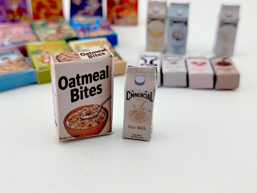 12 Cereral Boxes and 8 Milk boxes for 1:12 dollhouse, mini food items for kitchen diaorma (PDF Printable template)