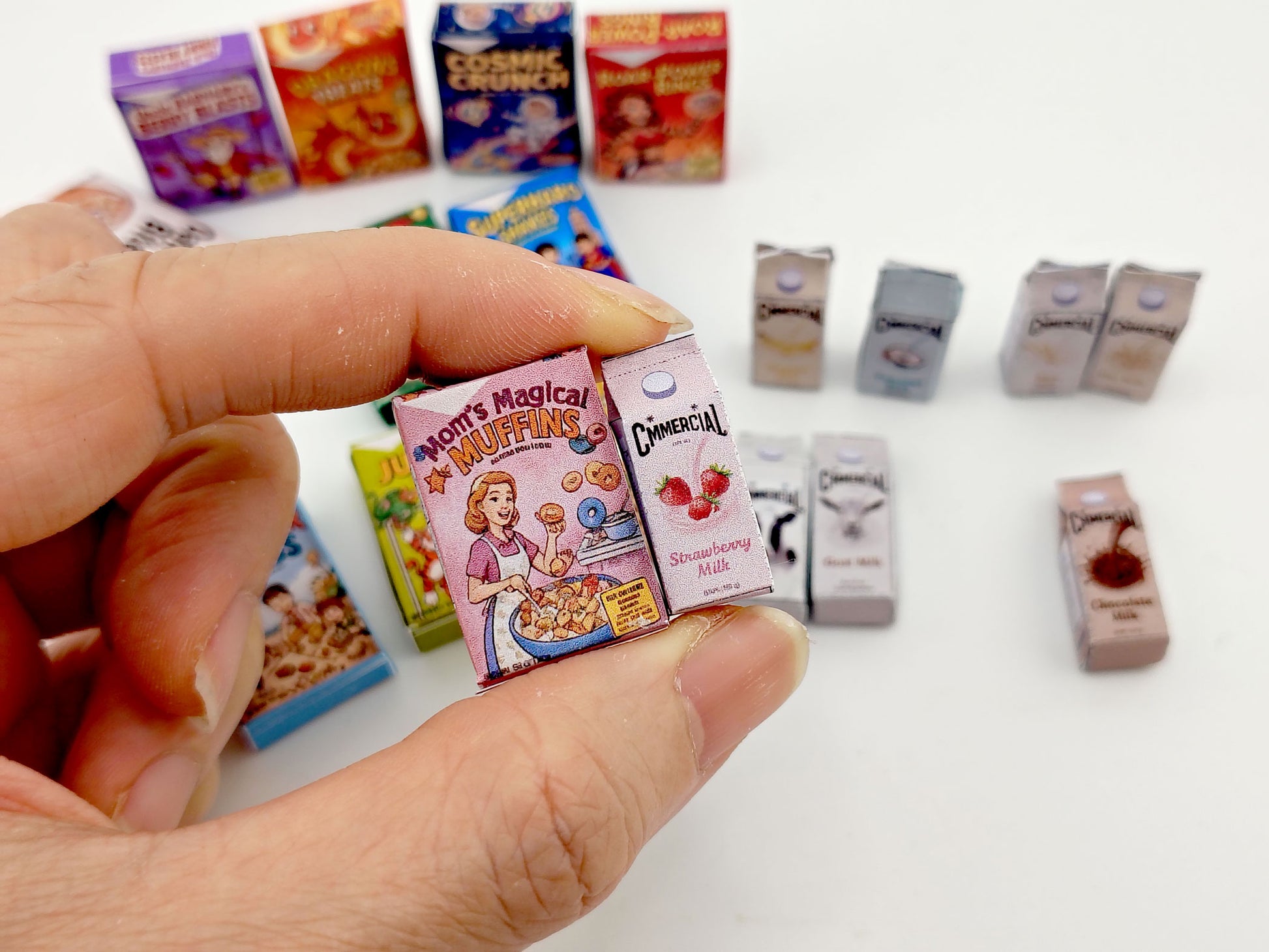 12 Cereral Boxes and 8 Milk boxes for 1:12 dollhouse, mini food items for kitchen diaorma (PDF Printable template)
