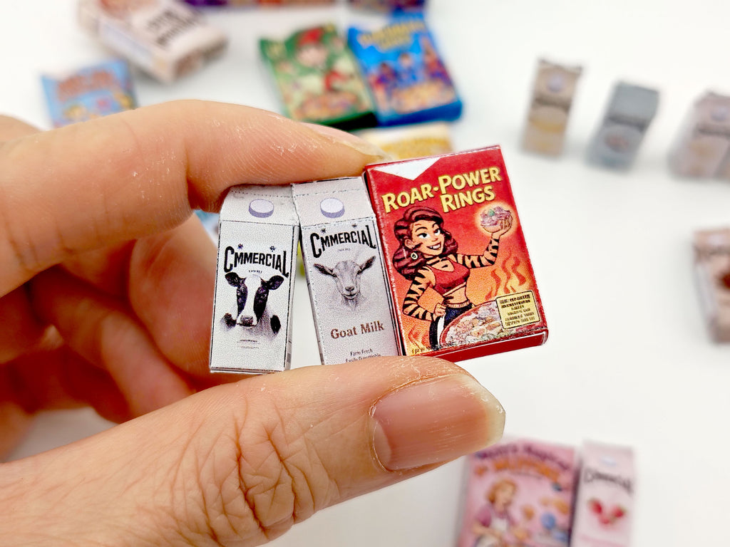 12 Cereral Boxes and 8 Milk boxes for 1:12 dollhouse, mini food items for kitchen diaorma (PDF Printable template)