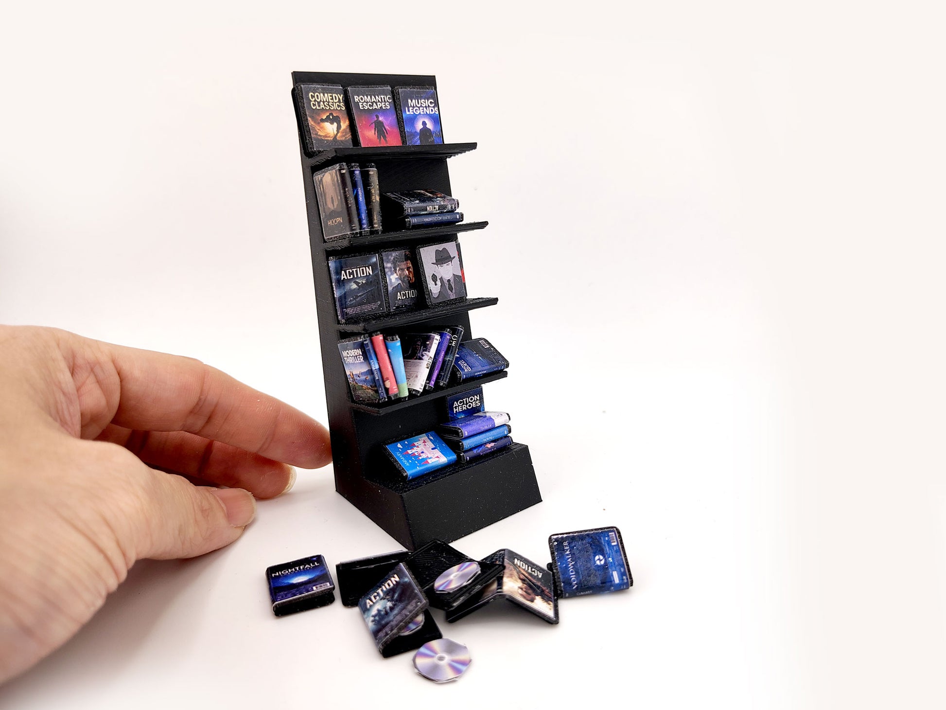 DVD Stand with 42 CD cover STL file for 1:12 dollhouse and shop,  classic movie and music shop diorama