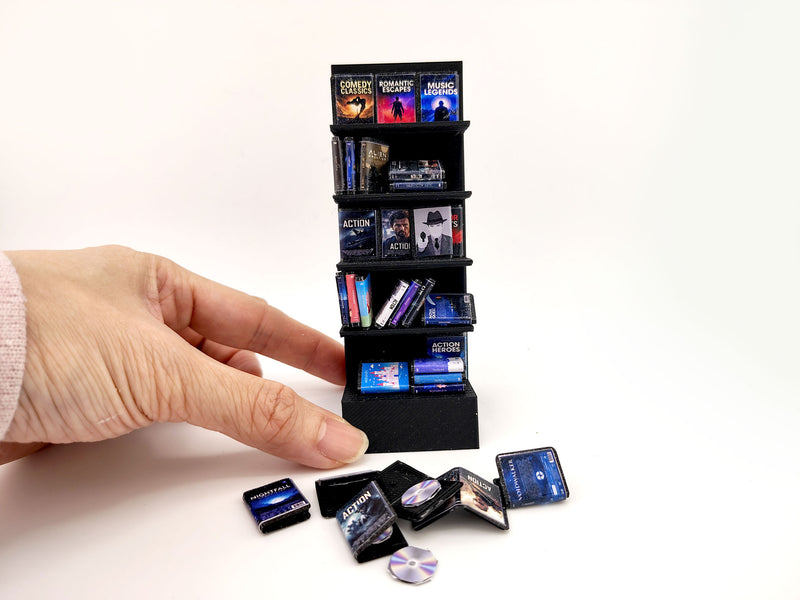Dollhouse DVD Stand STL, 1:12 Scale + 42 CD Covers (Digital Download)