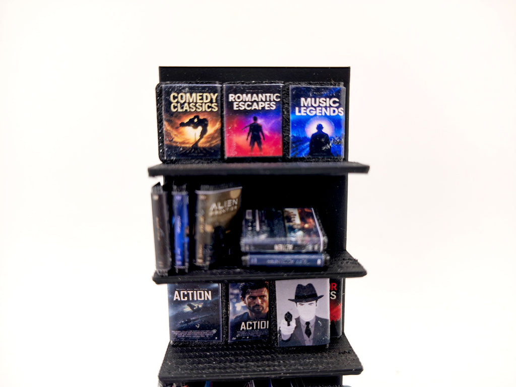 DVD Stand with 42 CD cover STL file for 1:12 dollhouse and shop,  classic movie and music shop diorama