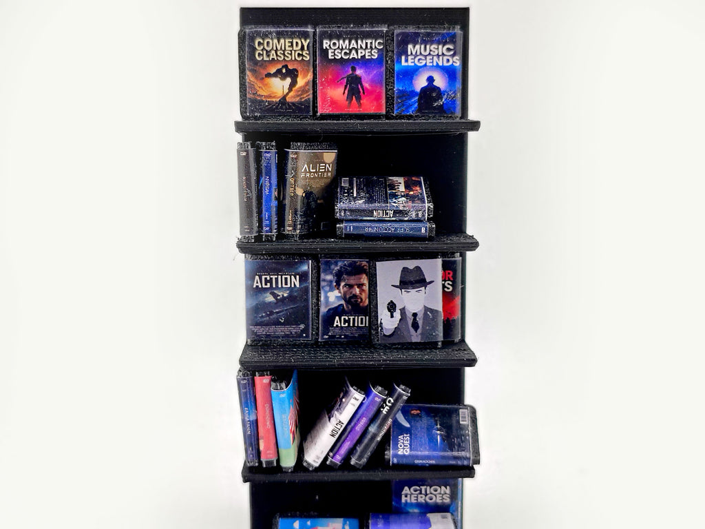 DVD Stand with 42 CD cover STL file for 1:12 dollhouse and shop,  classic movie and music shop diorama