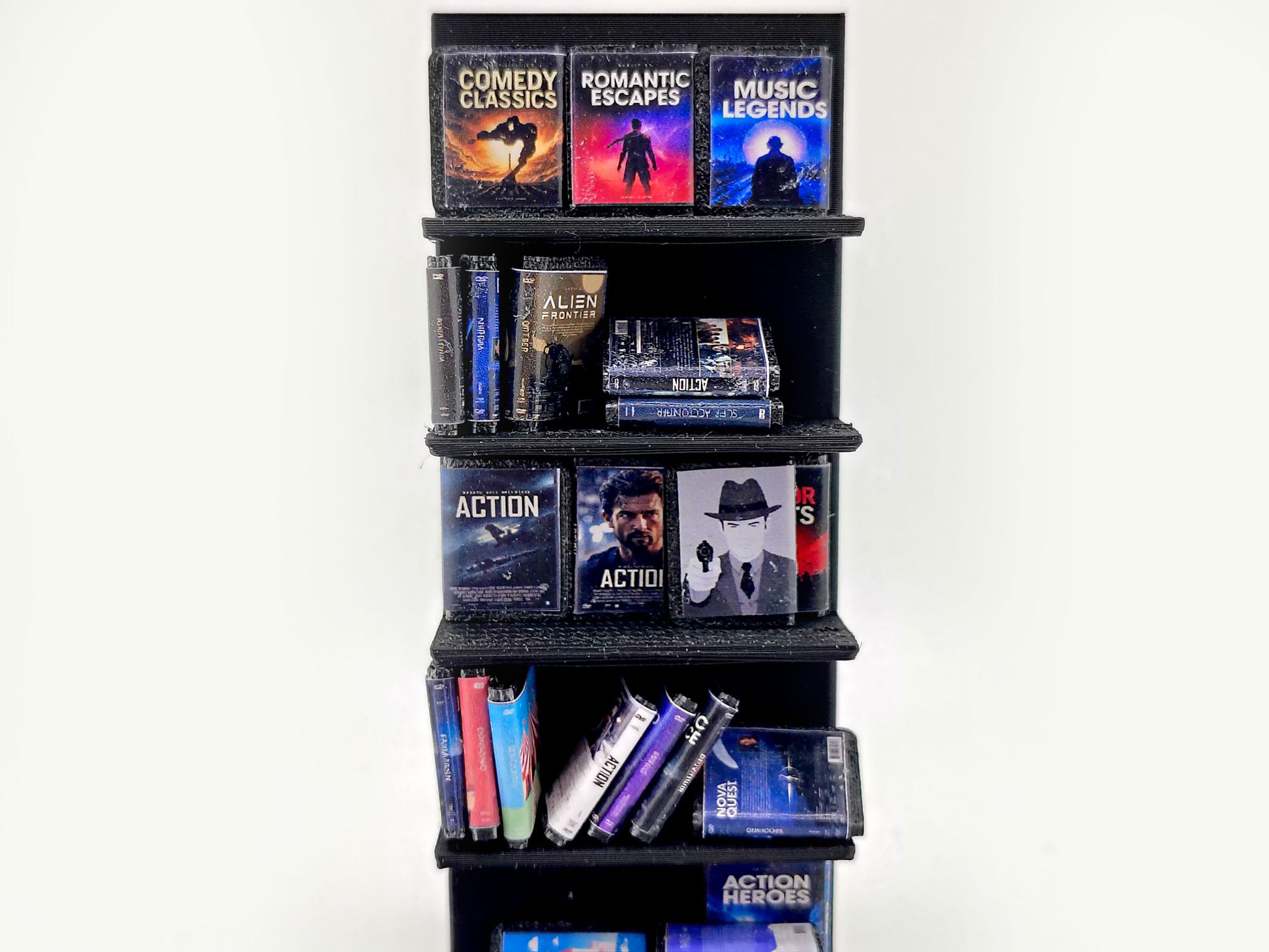 DVD Stand with 42 CD cover STL file for 1:12 dollhouse and shop,  classic movie and music shop diorama