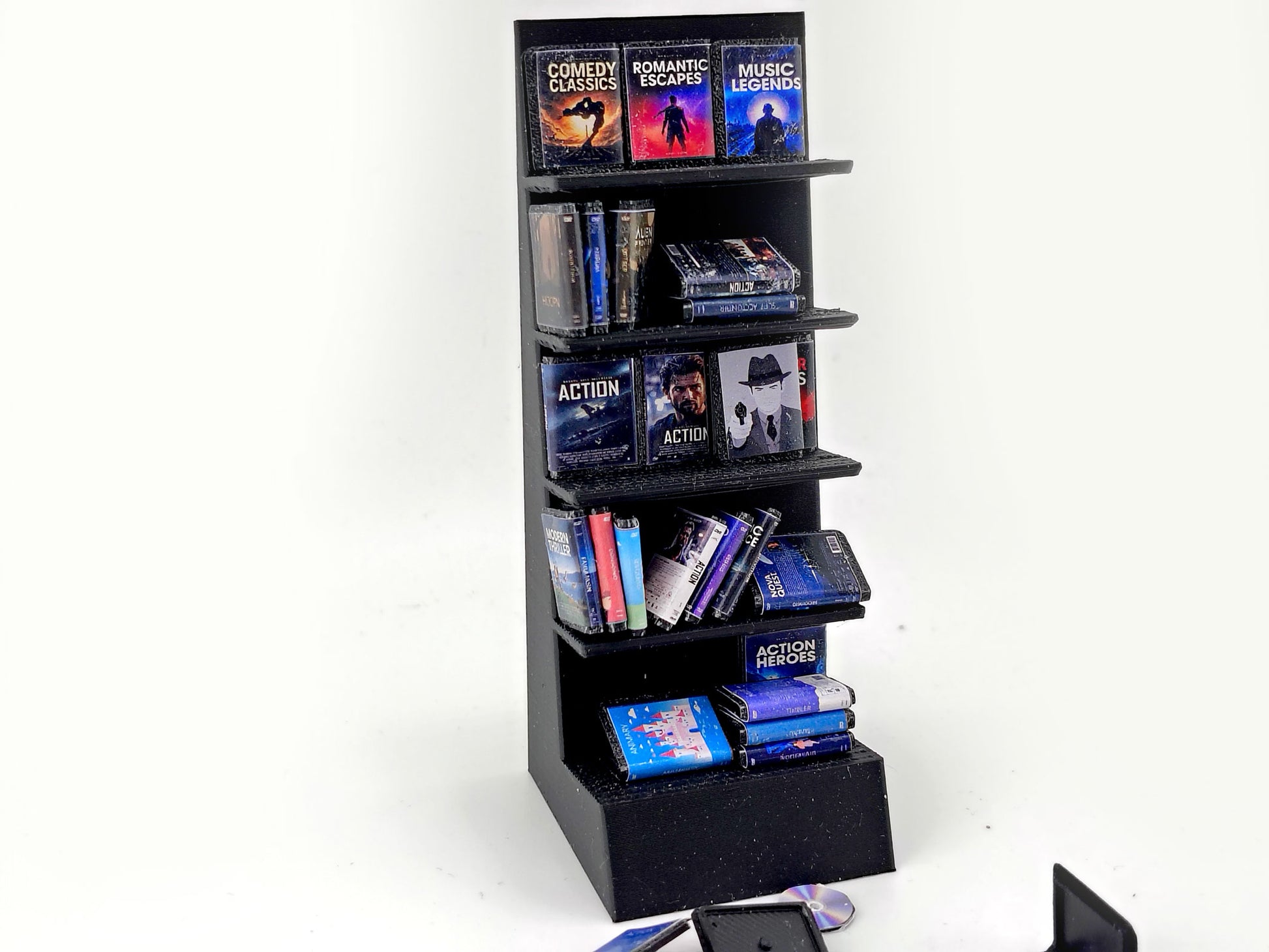 DVD Stand with 42 CD cover STL file for 1:12 dollhouse and shop,  classic movie and music shop diorama