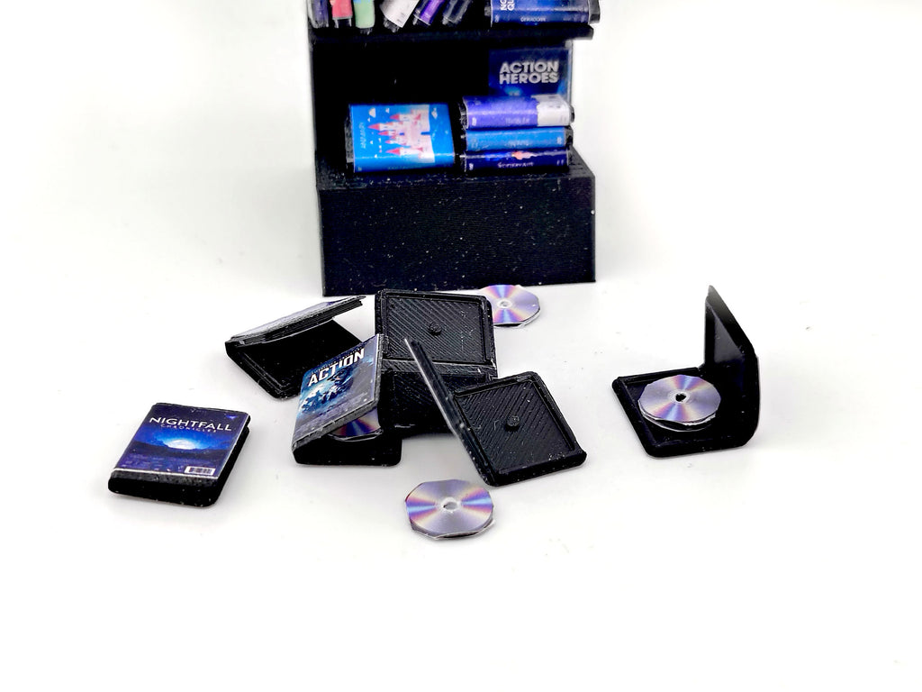 DVD Stand with 42 CD cover STL file for 1:12 dollhouse and shop,  classic movie and music shop diorama