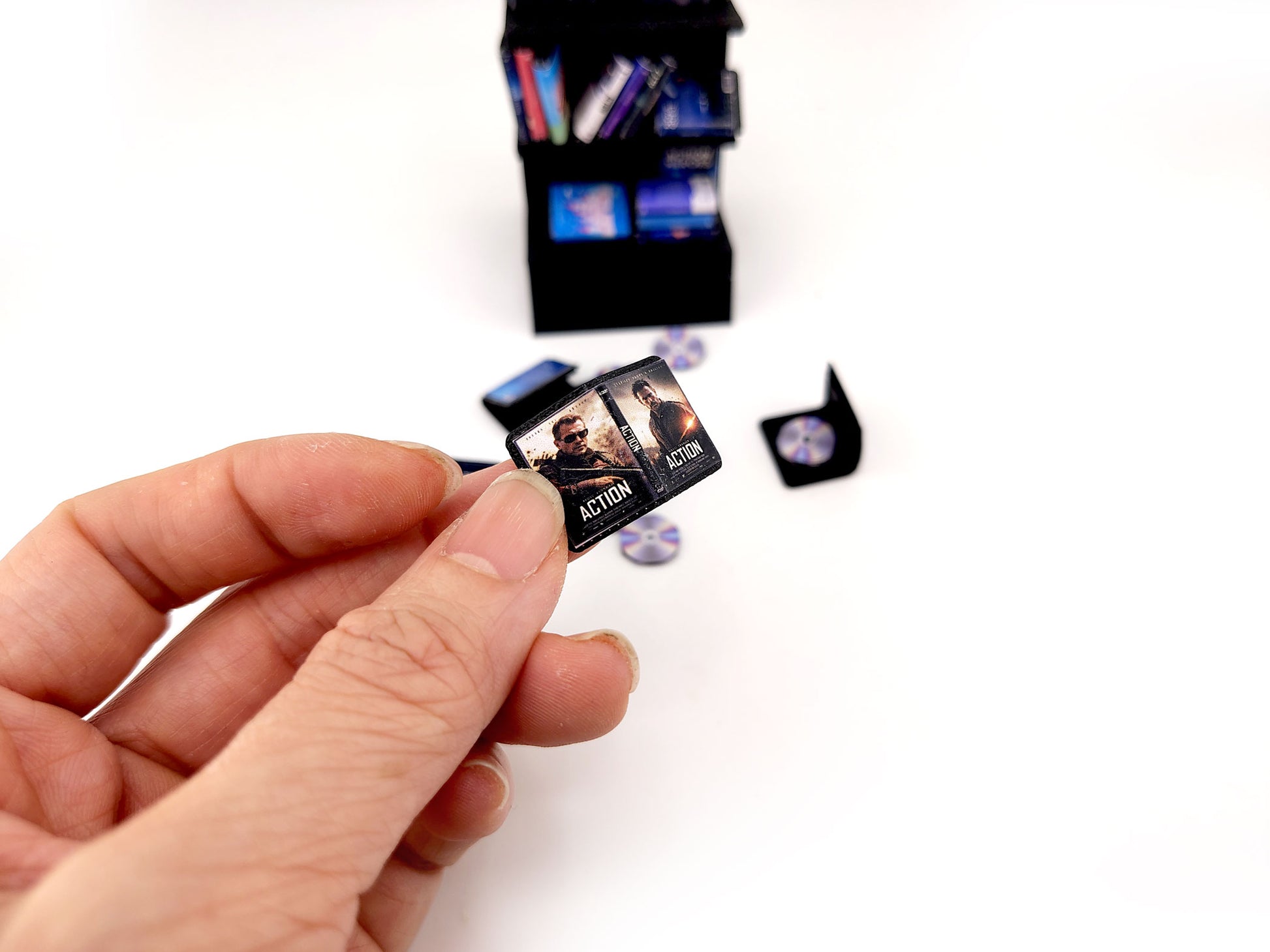 DVD Stand with 42 CD cover STL file for 1:12 dollhouse and shop,  classic movie and music shop diorama