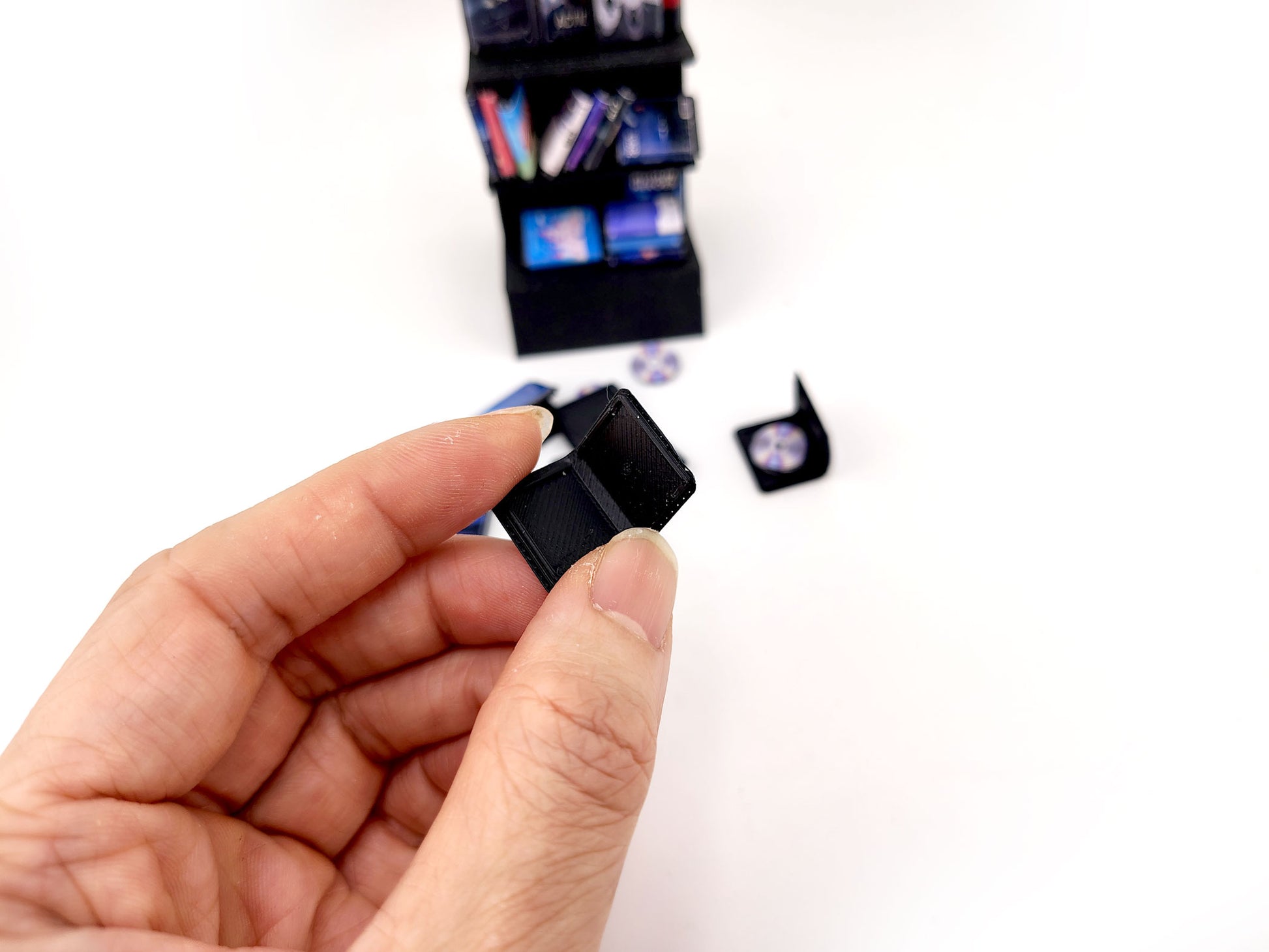 DVD Stand with 42 CD cover STL file for 1:12 dollhouse and shop,  classic movie and music shop diorama