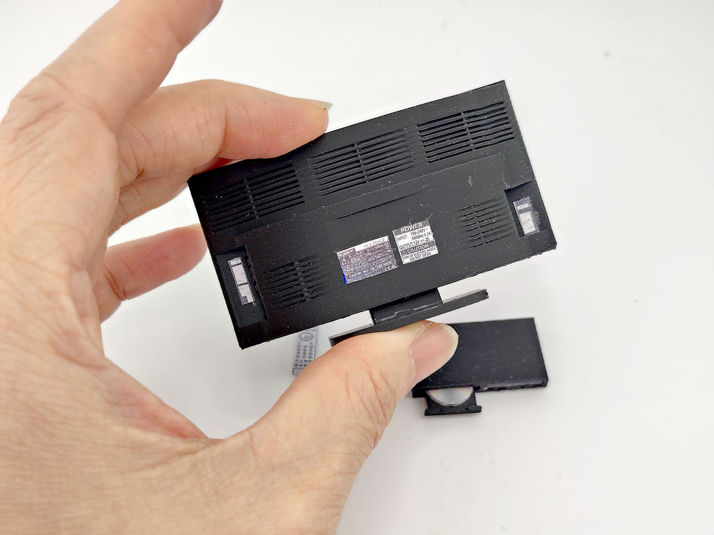 DVD player and television with 3 cd covers STL file for 1:12 dollhouse and shop, classic TV home appliance for living room scene